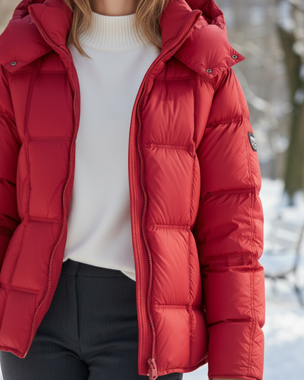 Daunen Kapuzenjacke Damen in Rot mit Kapuze - Ansicht 4