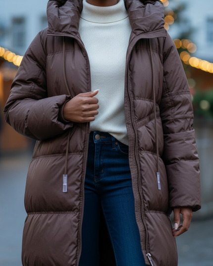 Daunen Winterjacke Damen lang mit Kapuze 90 % Daunen - Ansicht 4