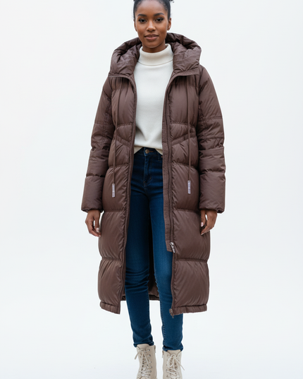 Daunen Winterjacke Damen lang mit Kapuze 90 % Daunen - Ansicht 5