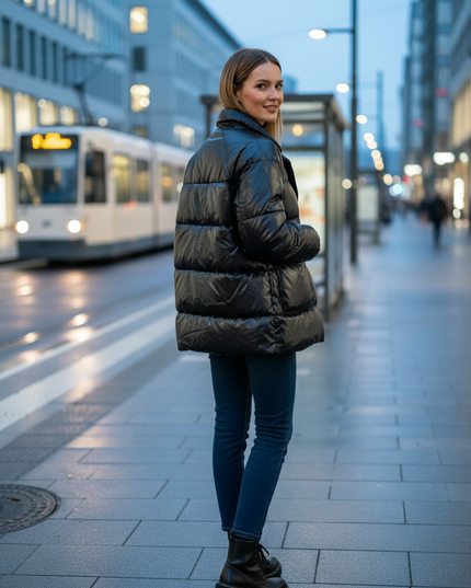 Daunenblazer Damen schwarz mit Reverskragen - Ansicht 2