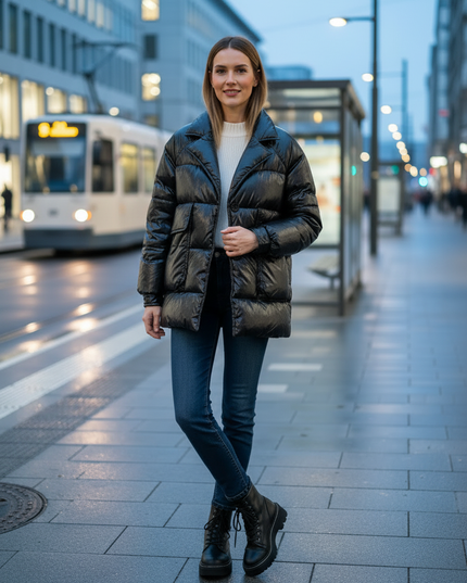 Daunenblazer Damen schwarz mit Reverskragen - Ansicht 3
