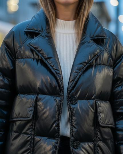 Daunenblazer Damen schwarz mit Reverskragen - Ansicht 4