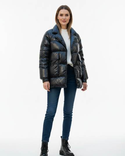 Daunenblazer Damen schwarz mit Reverskragen - Ansicht 5