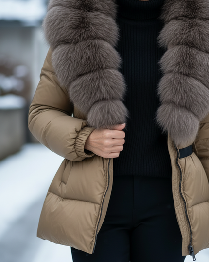 Daunenjacke Damen figurbetont mit Echtfellkapuze - Ansicht 4