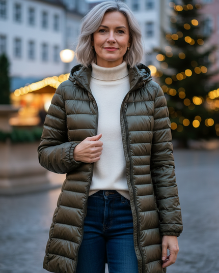 Daunenjacke Damen Grün lang mit Kapuze - Ansicht 4