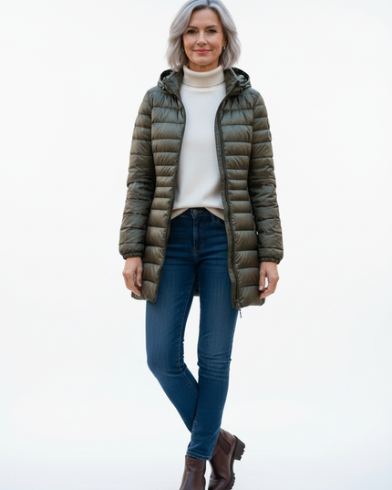 Daunenjacke Damen Grün lang mit Kapuze - Ansicht 5