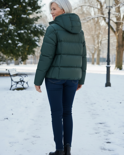 Daunenjacke Damen Grün mit Kapuze 90% Daunen - Ansicht 2