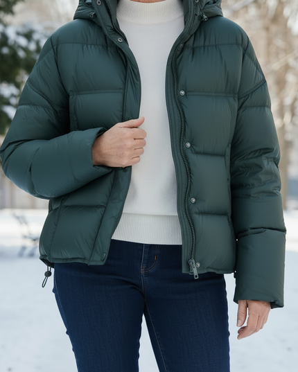 Daunenjacke Damen Grün mit Kapuze 90% Daunen - Ansicht 4