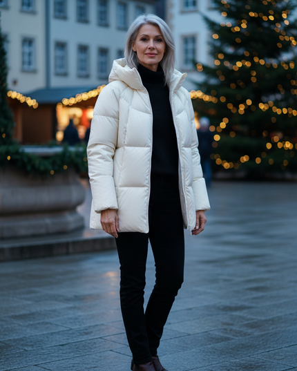 Daunenjacke Damen halblang mit Kapuze 90 % Daunen - Ansicht 1