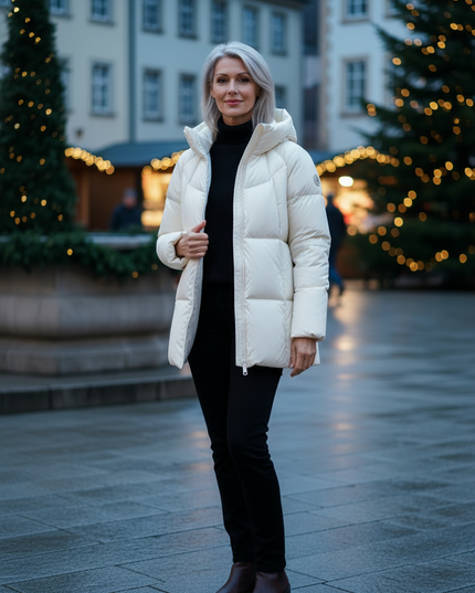 Daunenjacke Damen halblang mit Kapuze 90 % Daunen - Ansicht 3