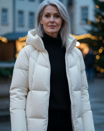 Daunenjacke Damen halblang mit Kapuze 90 % Daunen - Ansicht 4