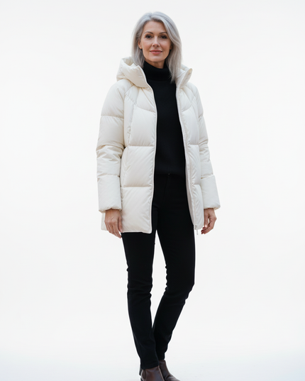 Daunenjacke Damen halblang mit Kapuze 90 % Daunen - Ansicht 5