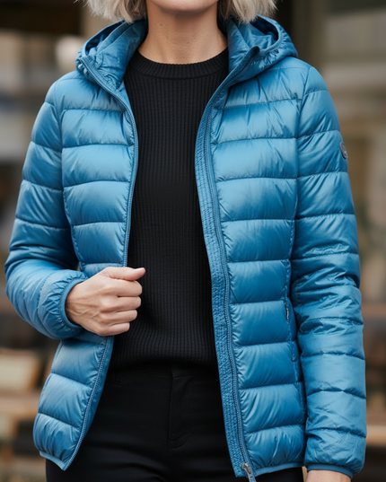 Daunenjacke Damen Hellblau mit Kapuze und Beutel - Ansicht 4