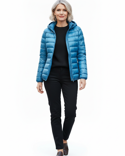 Daunenjacke Damen Hellblau mit Kapuze und Beutel - Ansicht 5