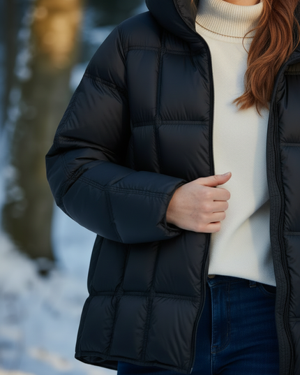 Daunenjacke Damen kurz mit Kapuze schwarz 90% Daunen - Ansicht 4