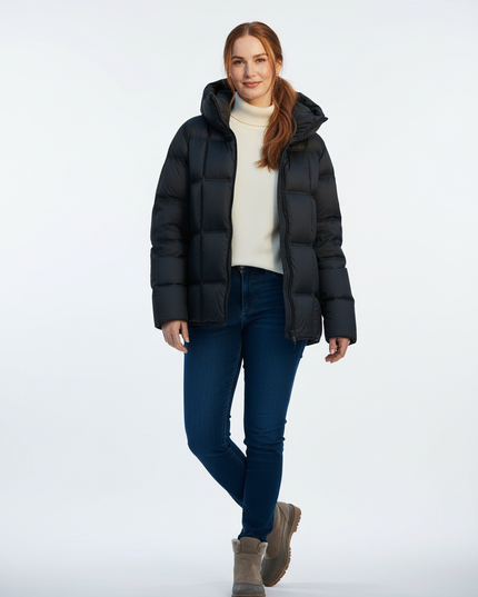 Daunenjacke Damen kurz mit Kapuze schwarz 90% Daunen - Ansicht 5