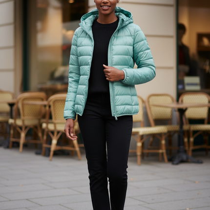 Daunenjacke Damen Mint mit Kapuze und 80 % Daunen - Ansicht 1