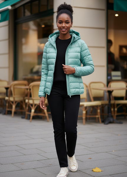 Daunenjacke Damen Mint mit Kapuze und 80 % Daunen - Ansicht 1