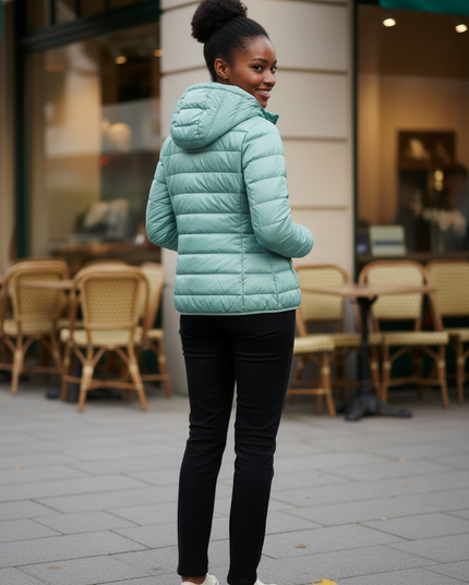 Daunenjacke Damen Mint mit Kapuze und 80 % Daunen - Ansicht 2