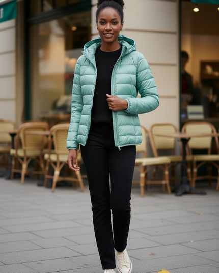 Daunenjacke Damen Mint mit Kapuze und 80 % Daunen - Ansicht 3