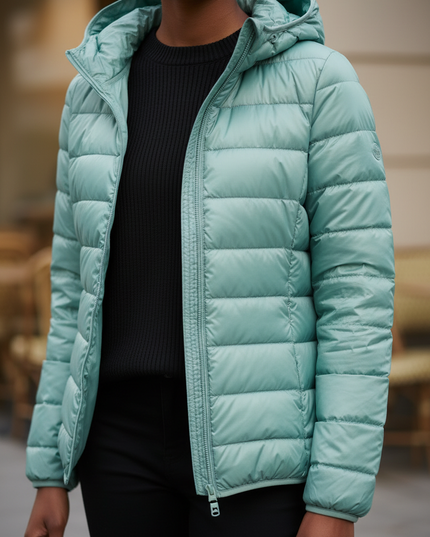 Daunenjacke Damen Mint mit Kapuze und 80 % Daunen - Ansicht 4
