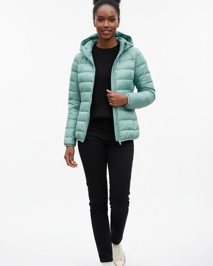 Daunenjacke Damen Mint mit Kapuze und 80 % Daunen - Ansicht 5