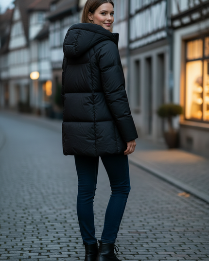 Daunenjacke Damen mittellang mit Kapuze, 90 % Daunen - Ansicht 2