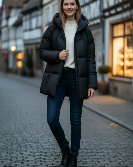 Daunenjacke Damen mittellang mit Kapuze, 90 % Daunen - Ansicht 3