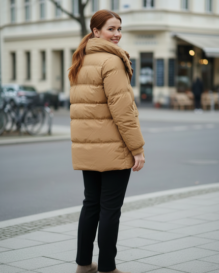 Daunenjacke Damen oberschenkellang mit Kapuze - Ansicht 2