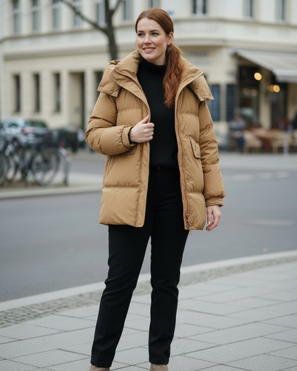 Daunenjacke Damen oberschenkellang mit Kapuze - Ansicht 3