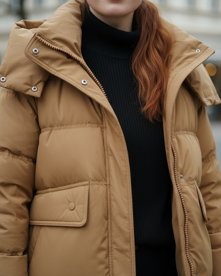Daunenjacke Damen oberschenkellang mit Kapuze - Ansicht 4