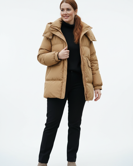 Daunenjacke Damen oberschenkellang mit Kapuze - Ansicht 5