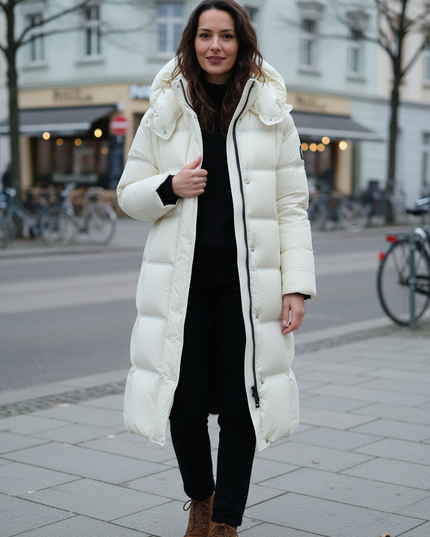 Daunenjacke Damen warm lang mit Kapuze, 90 % Daunen - Ansicht 1