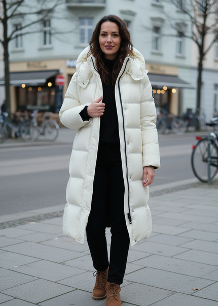 Daunenjacke Damen warm lang mit Kapuze, 90 % Daunen - Ansicht 1