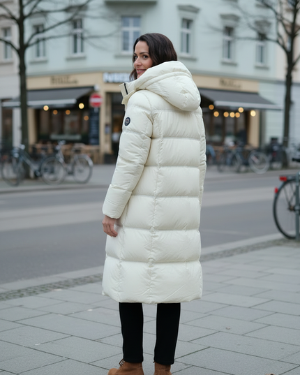 Daunenjacke Damen warm lang mit Kapuze, 90 % Daunen - Ansicht 2