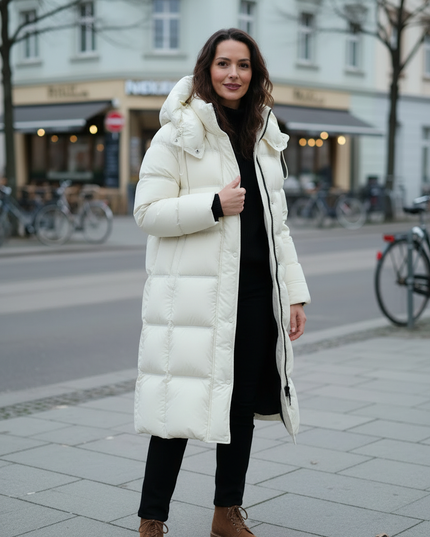 Daunenjacke Damen warm lang mit Kapuze, 90 % Daunen - Ansicht 3