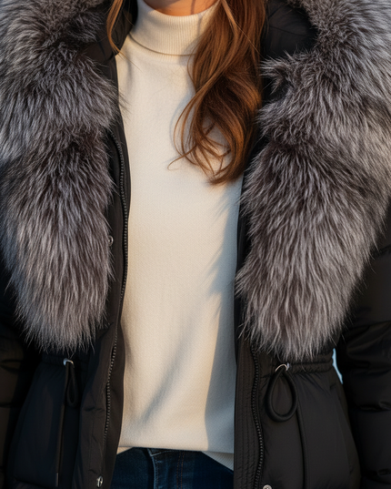 Daunenjacke Damen Winter mit Kapuze schwarz kurz - Ansicht 4