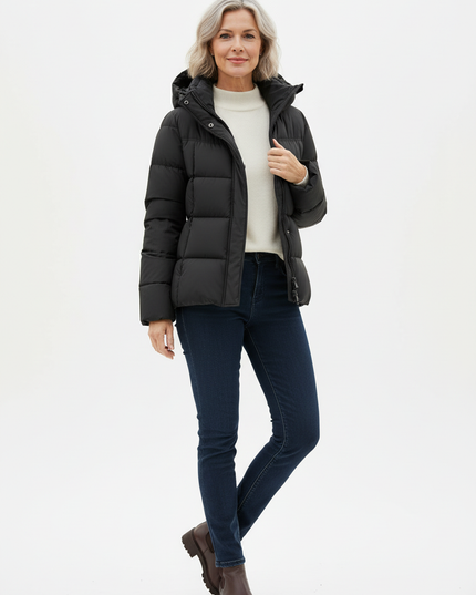Daunenjacke kurz Schwarz mit Kapuze und Daunen - Ansicht 5