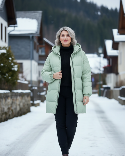 Daunenjacke lang mit Kapuze Damen 80% Daunen - Ansicht 3