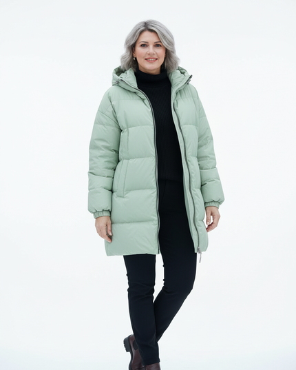 Daunenjacke lang mit Kapuze Damen 80% Daunen - Ansicht 5