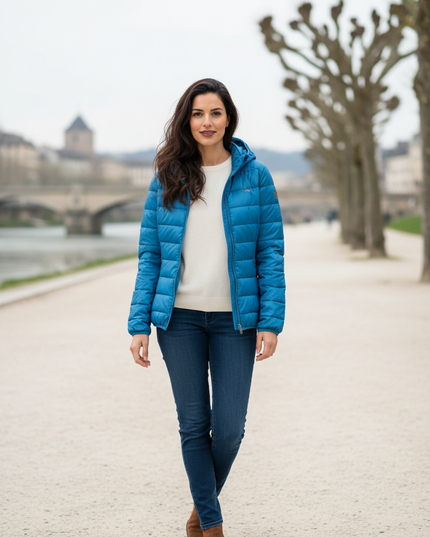 Daunenjacke leicht Damen Blau mit Kapuze - Ansicht 1