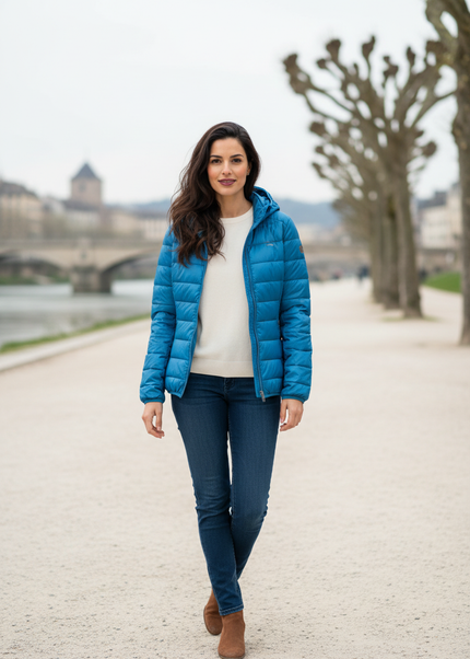 Daunenjacke leicht Damen Blau mit Kapuze - Ansicht 1