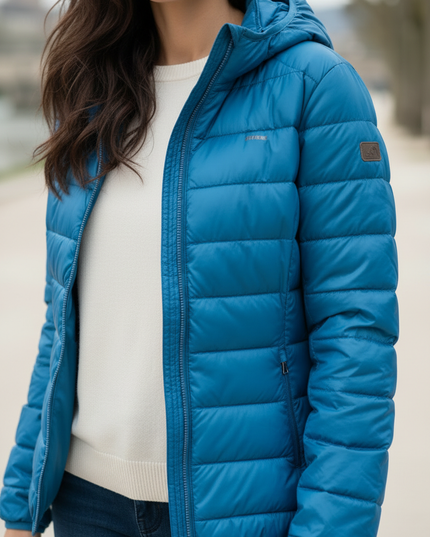 Daunenjacke leicht Damen Blau mit Kapuze - Ansicht 4