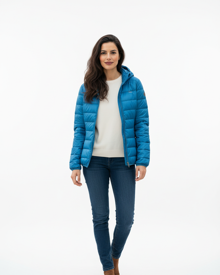 Daunenjacke leicht Damen Blau mit Kapuze - Ansicht 5