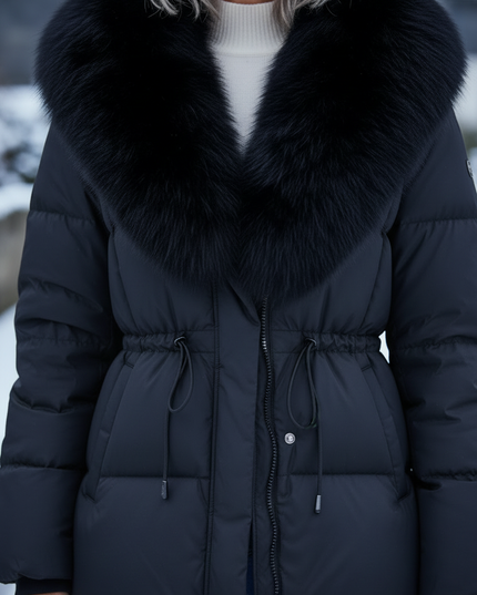 Daunenjacke mit Fell Damen schwarz 90% Daunen - Ansicht 4