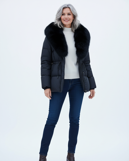 Daunenjacke mit Fell Damen schwarz 90% Daunen - Ansicht 5