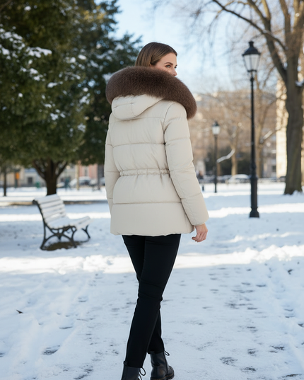 Daunenjacke mit Fellkapuze Damen in creme - Ansicht 2