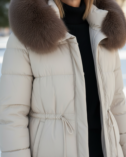 Daunenjacke mit Fellkapuze Damen in creme - Ansicht 4