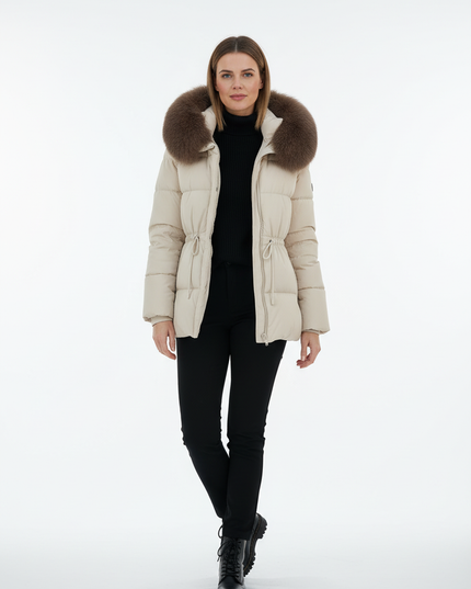 Daunenjacke mit Fellkapuze Damen in creme - Ansicht 5