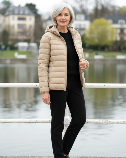 Daunenjacke XXL Damen beige mit Kapuze - Ansicht 1